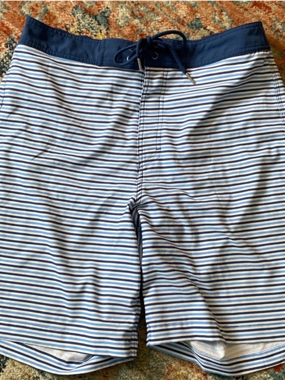 Southern Tide Mesh Lined Blue White Striped Swim Board Shorts Men's